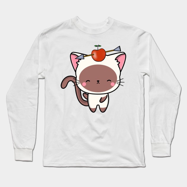 Funny White cat is playing william tell with an apple and arrow Long Sleeve T-Shirt by Pet Station